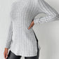 Ribbed Turtleneck Long Sleeve Slit T-Shirt