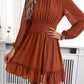 Frill Ruched Mock Neck Balloon Sleeve Dress