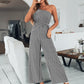 Plaid One-Shoulder Wide Leg Jumpsuit with Pockets