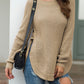 Slit Round Neck Long Sleeve Sweater