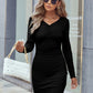 Ruched V-Neck Long Sleeve Wrap Dress