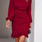 Ruched Ruffled Balloon Sleeve Mini Dress