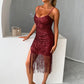 Sequin Fringe Spaghetti Strap Dress