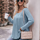 Double Take Pleated Detail Curved Hem Long Sleeve Top