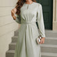 Tie-Waist Round Neck Long Sleeve Dress