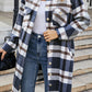 Plaid Button Up Collared Neck Coat with Pockets