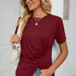 Ruched Round Neck Short Sleeve T-Shirt