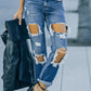 Distressed Frayed Trim Straight Leg Jeans