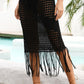 Fringe Hem Drawstring Waist Openwork Skirt